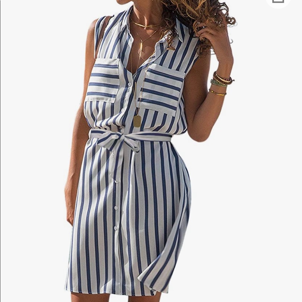 Button up tie waist front pocket summer dress, XL, new without tags